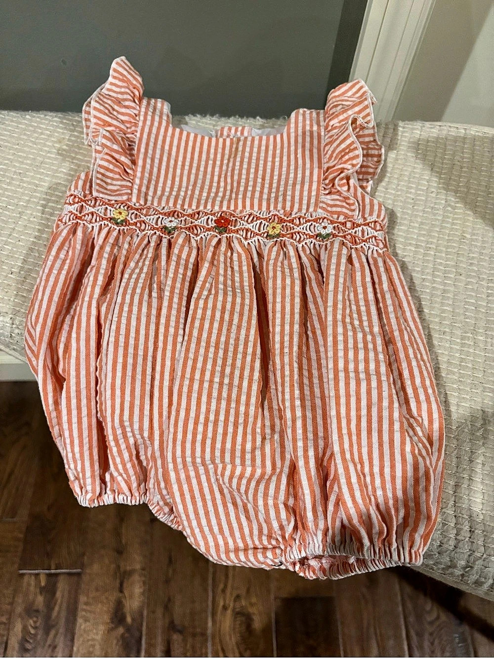 Fantesie Kiss Baby 12M Orange & White Striped Romper
